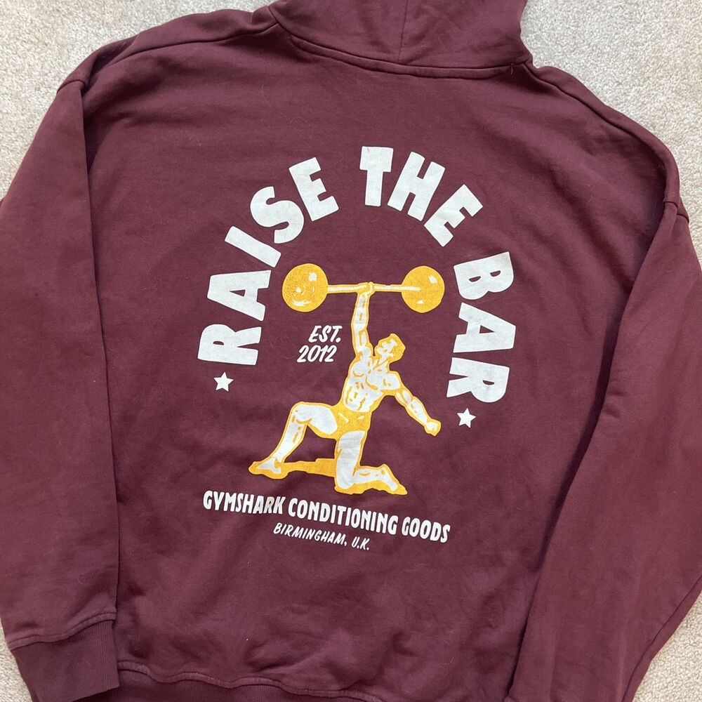 Gymshark Hoodie Mens Medium Rust Red Raise the Bar Weight Lifting Workout Layer